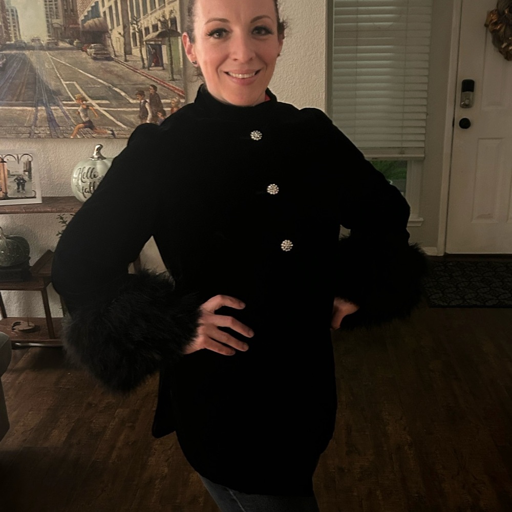 I. Magnum velvet ostrich feather jacket, Sarausky crystals buttons